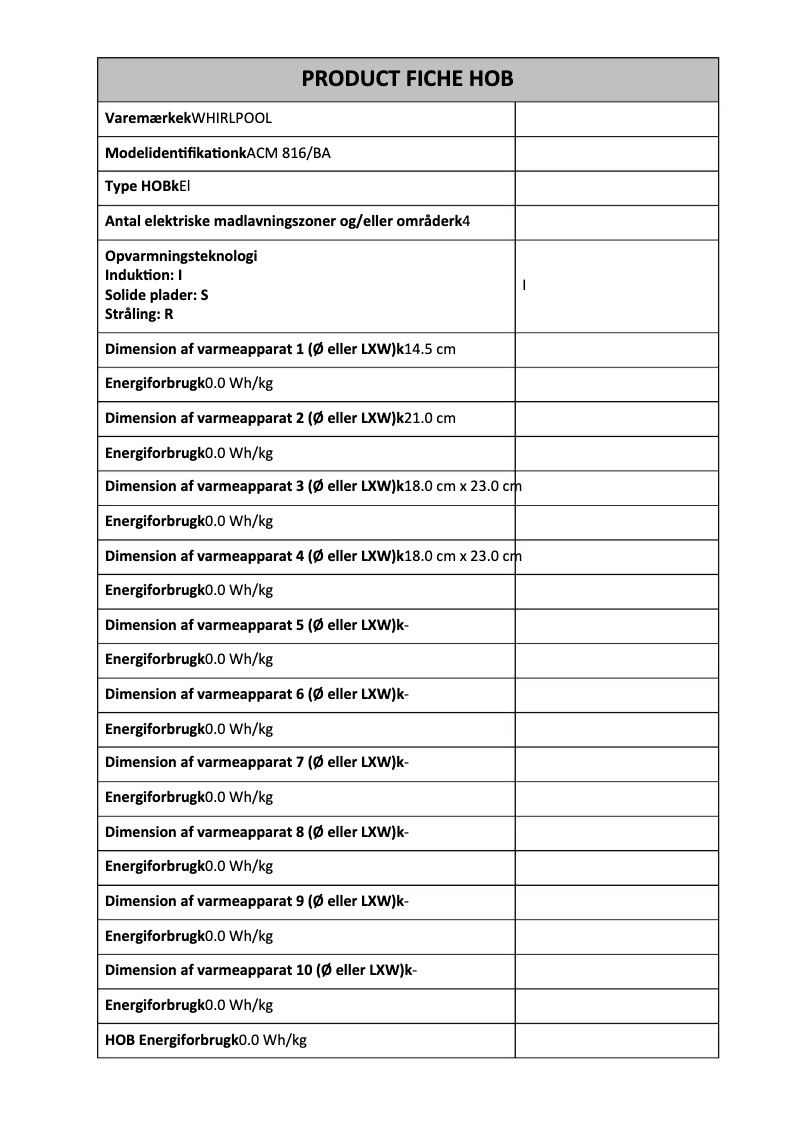 Page 1 de la notice Manuel utilisateur Whirlpool ACM 816/BA