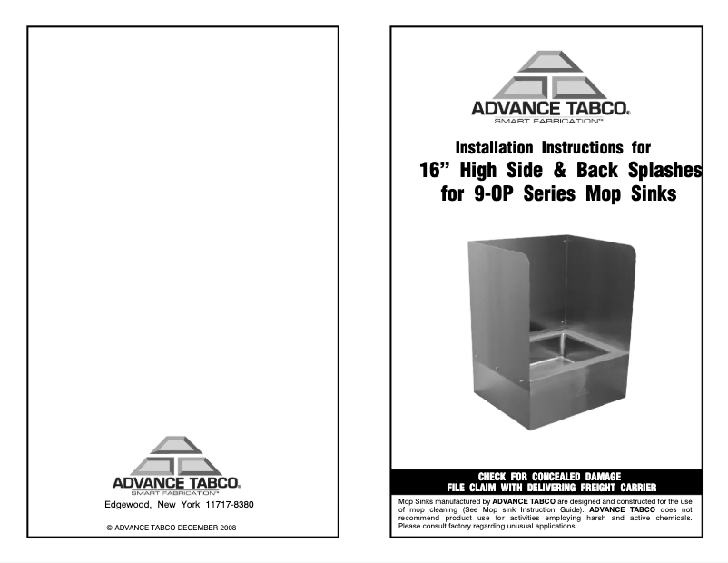 Page 1 de la notice Manuel utilisateur Advance Tabco K-288L