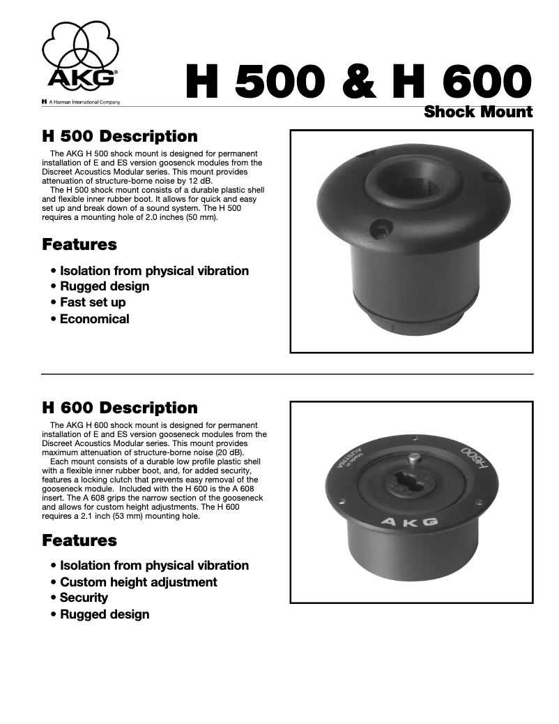 Page 1 de la notice Manuel utilisateur AKG H500