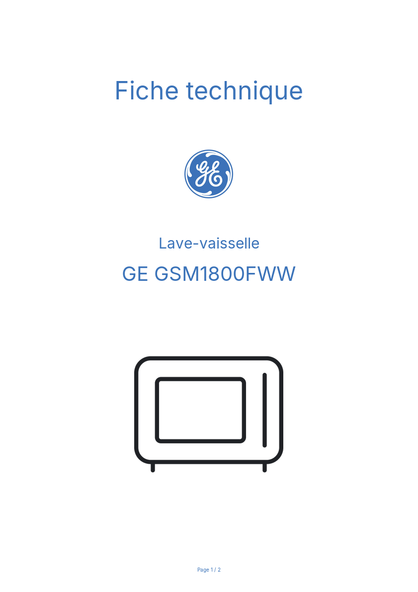 Page n°1 - Fiche technique GE GSM1800FWW