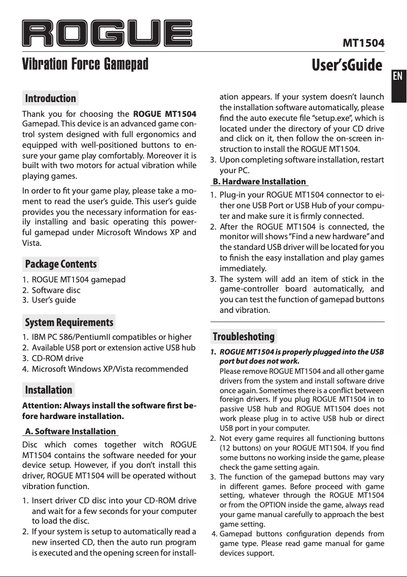 Image de la première page du manuel de l'appareil MT1504