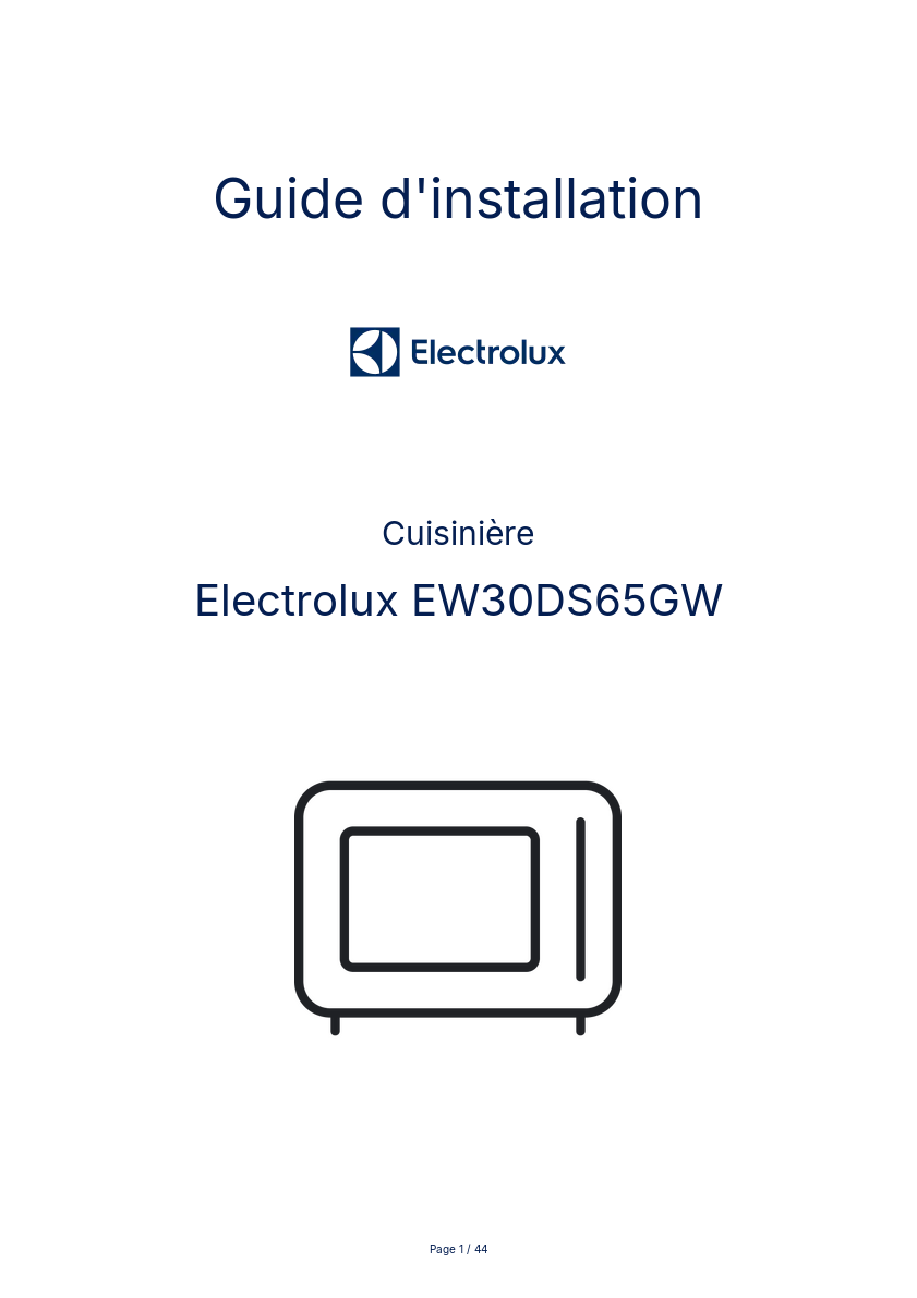 Page n°1 - Guide d'installation Electrolux EW30DS65GW