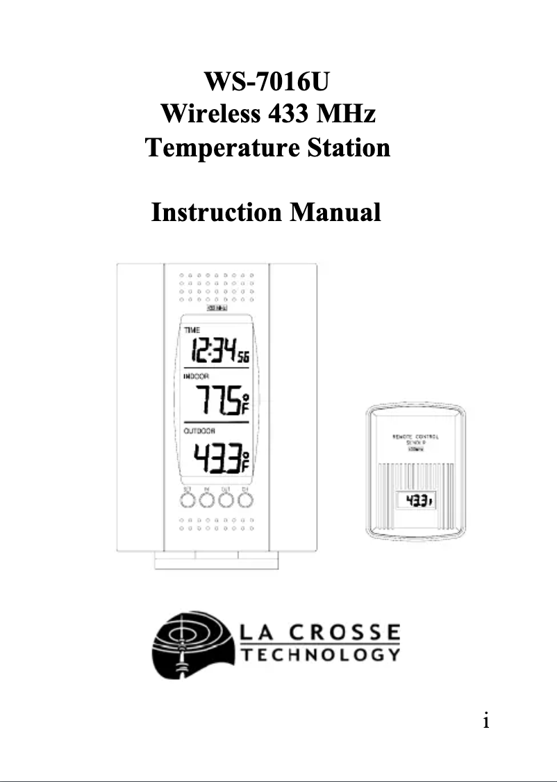 Page n°1 - Manuel utilisateur La Crosse Technology WS-7016U