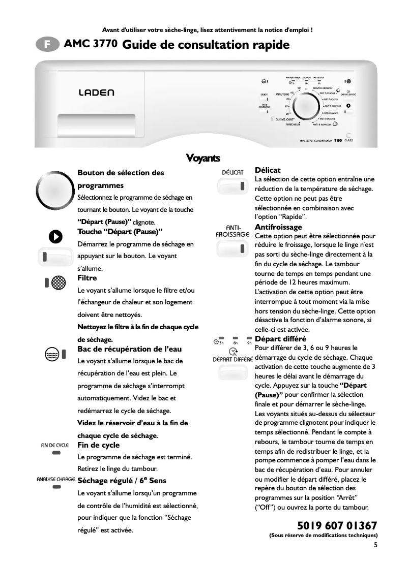 Page 1 de la notice Manuel utilisateur Laden AMC 3770
