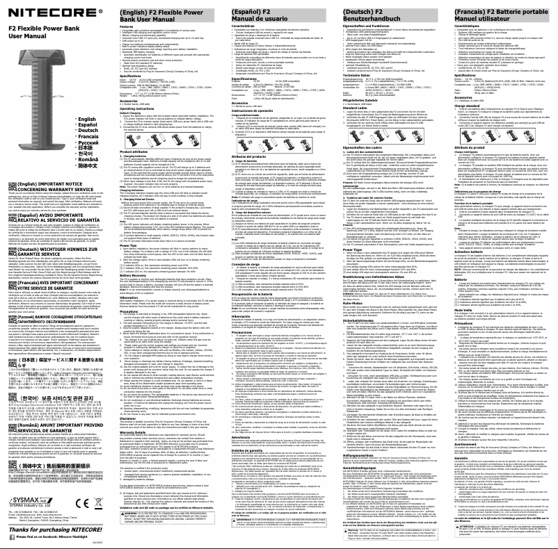 Page n°1 - Manuel utilisateur Nitecore F2