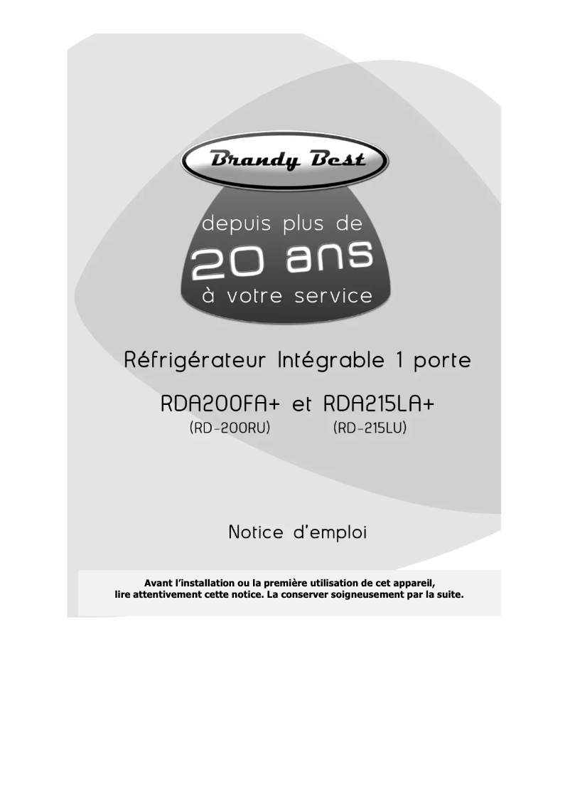 Page 1 de la notice Manuel utilisateur Brandy Best RDA215LA+