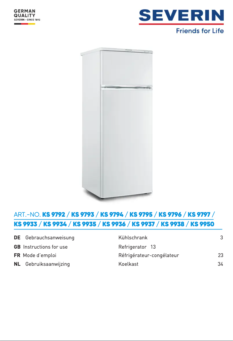 Page 1 of the manual User Manual Severin KS 9793