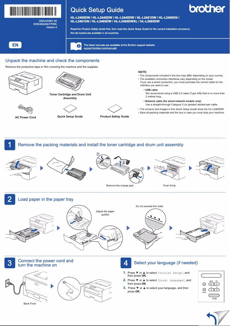 Image de la première page du manuel de l'appareil HL-L2460DWXL