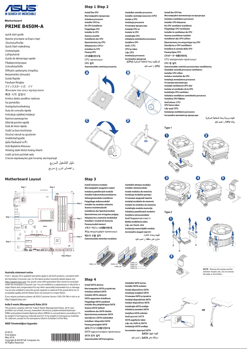 Page 1 de la notice Guide de démarrage rapide Asus Prime B450M-A