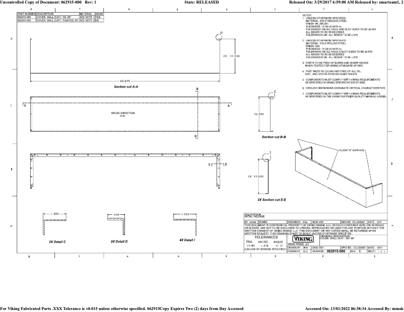 Página 1 del manual Ficha técnica Viking TVWH660FW