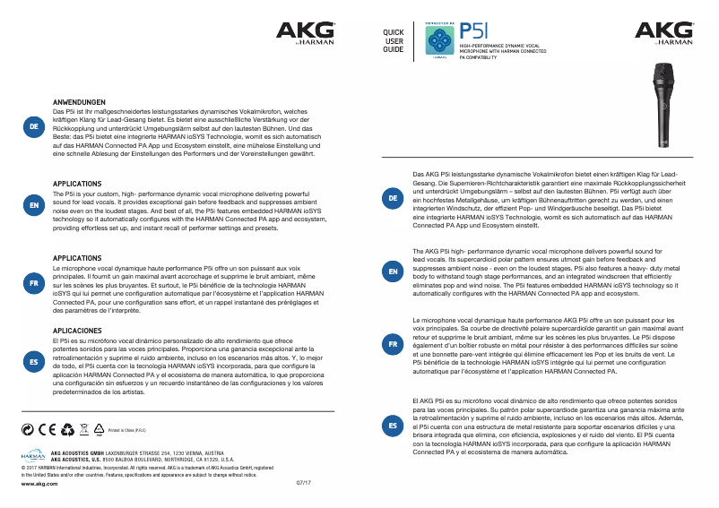 Page 1 de la notice Manuel utilisateur AKG P5i