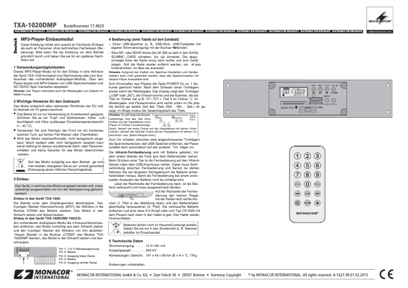 Page n°1 - Manuel utilisateur Monacor TXA-1020DMP