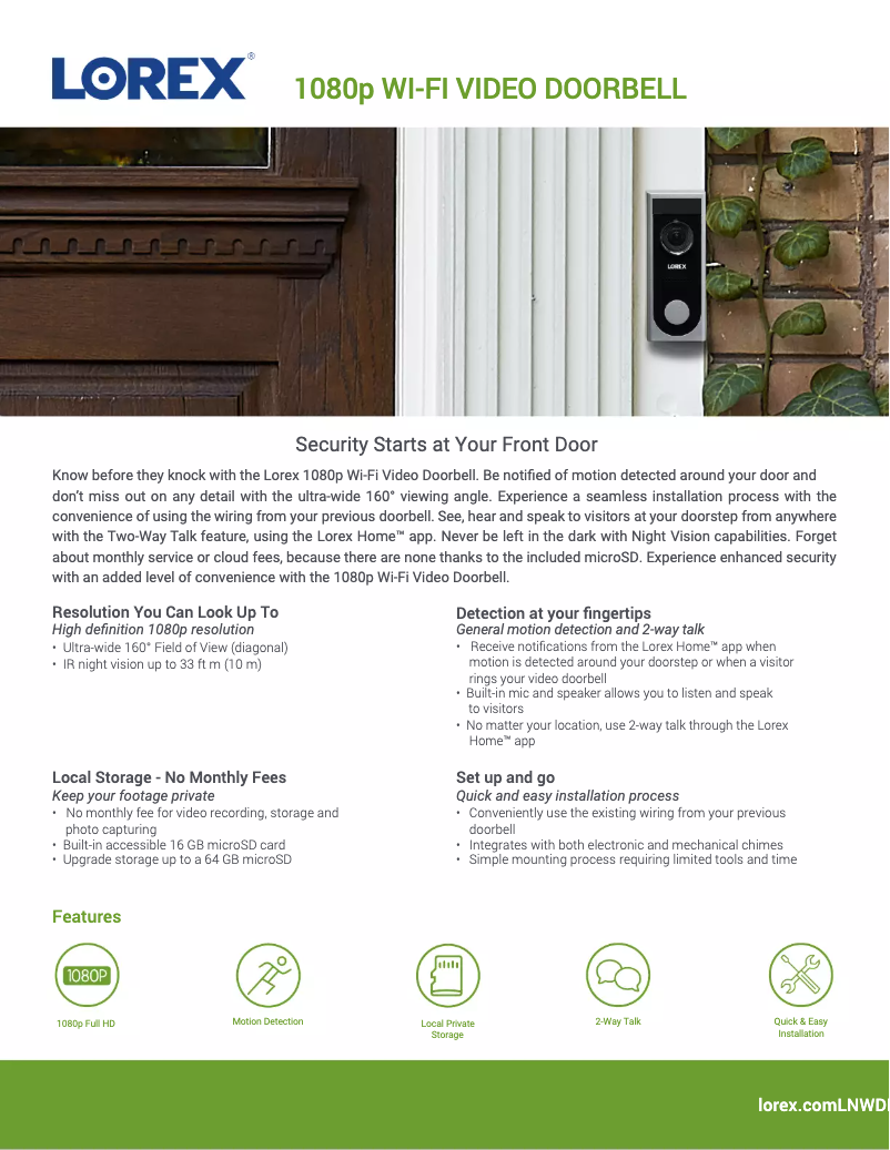 Página 1 del manual Ficha técnica Lorex LNWDB1