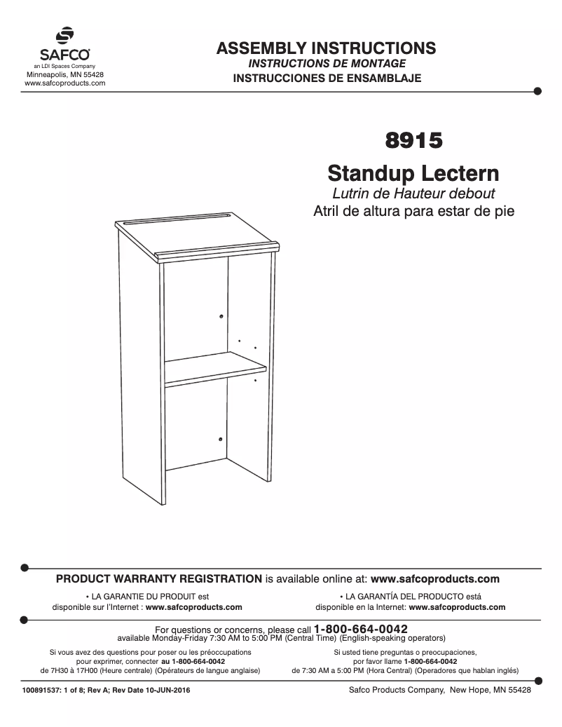Page n°1 - Manuel utilisateur Safco 8915