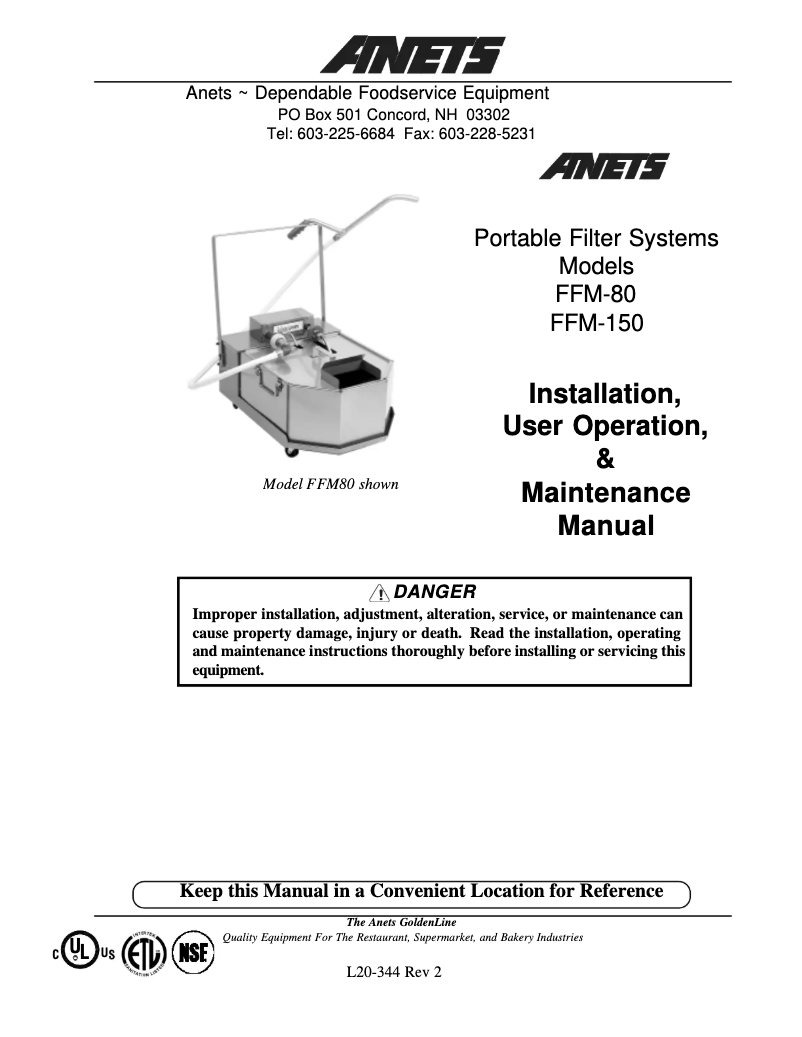 Page 1 of the manual User Manual Anets FFM-150