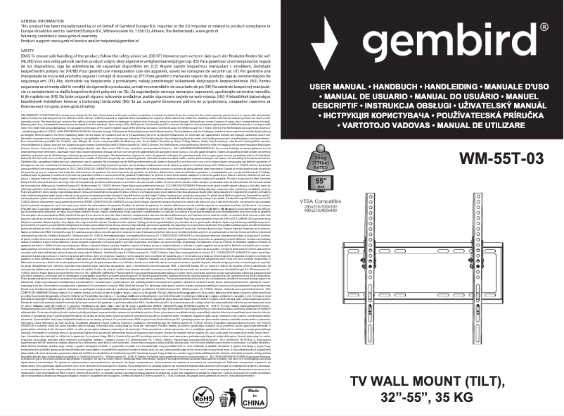 Page 1 de la notice Manuel utilisateur Gembird WM-55T-03