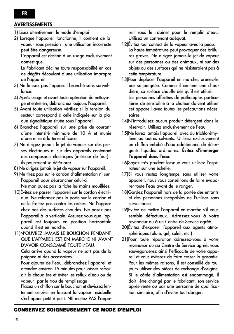 Page 1 de la notice Manuel utilisateur DeLonghi XVT1000