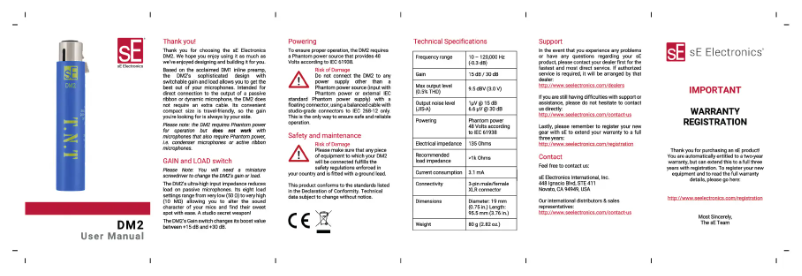 Page n°1 - Manuel utilisateur SE Electronics DM2 TNT
