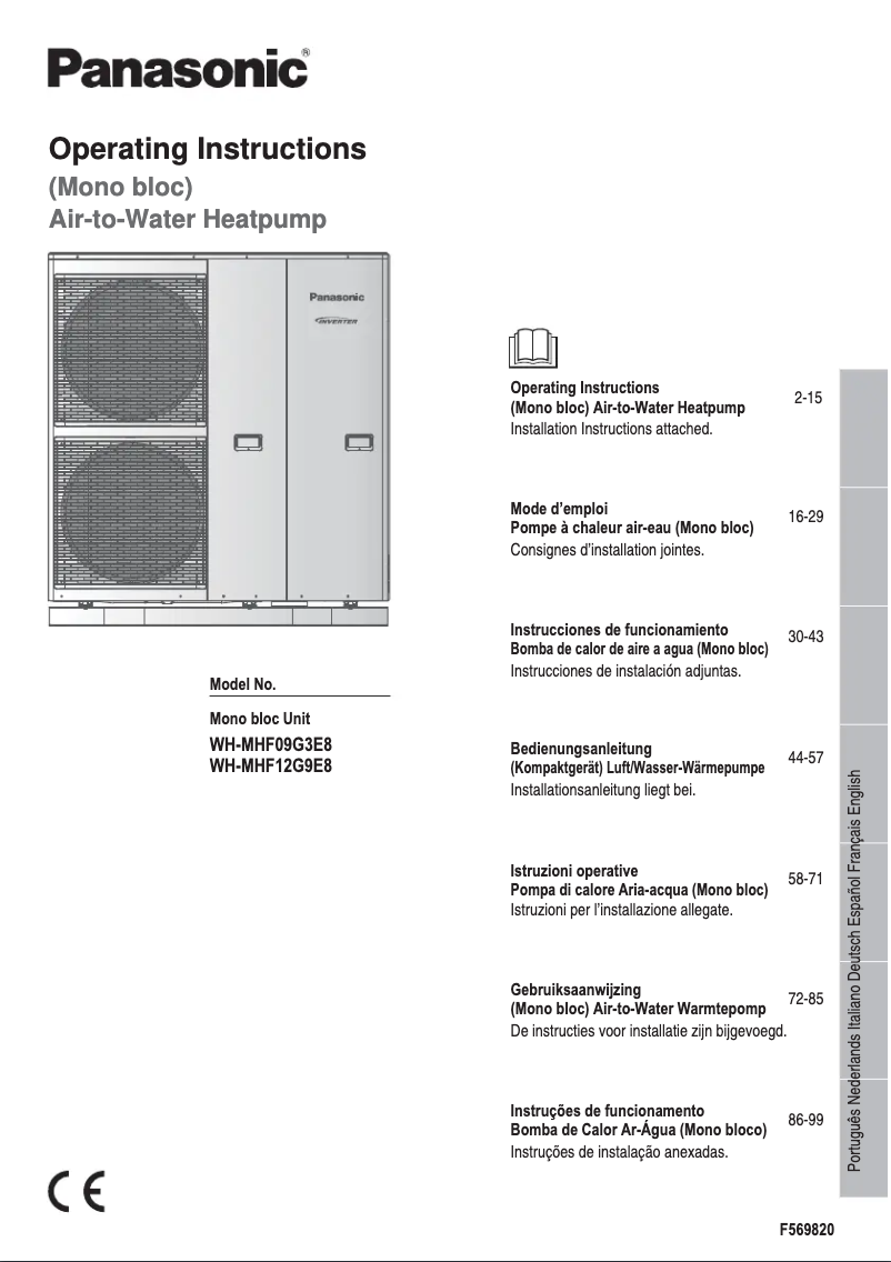 Page 1 de la notice Manuel utilisateur Panasonic WH-MHF12G9E8