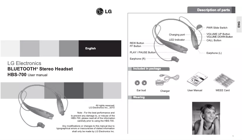 Page n°1 - Manuel utilisateur LG HBS-700