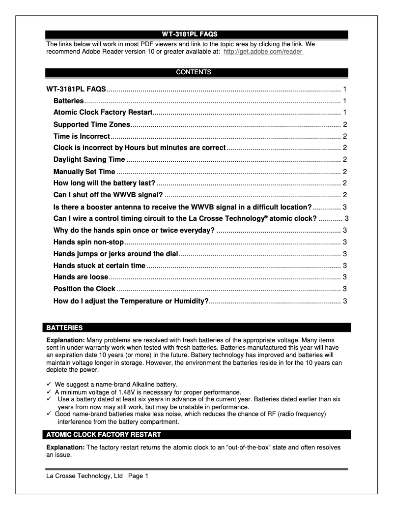 Page 1 de la notice FAQ La Crosse Technology WT-3181PL