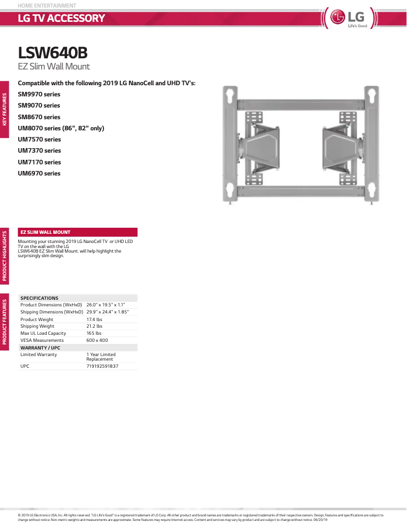 Page 1 de la notice Fiche technique LG LSW640B