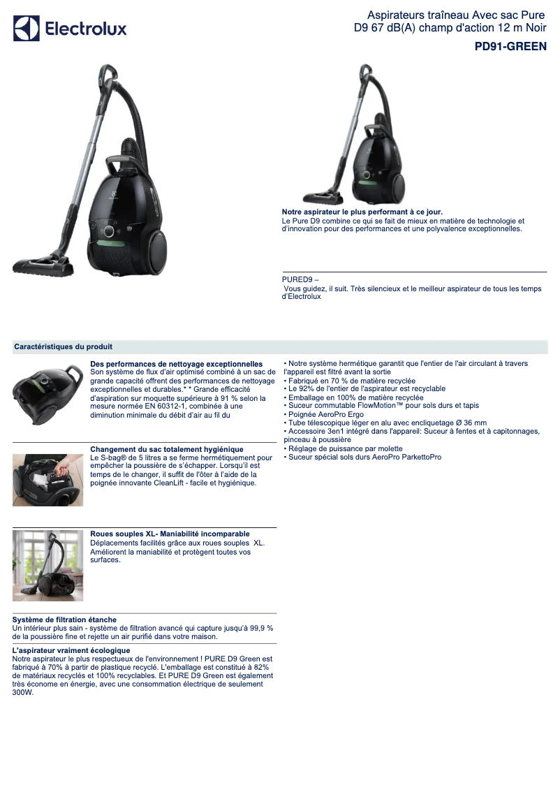 Página 1 del manual Ficha técnica Electrolux Pure D9