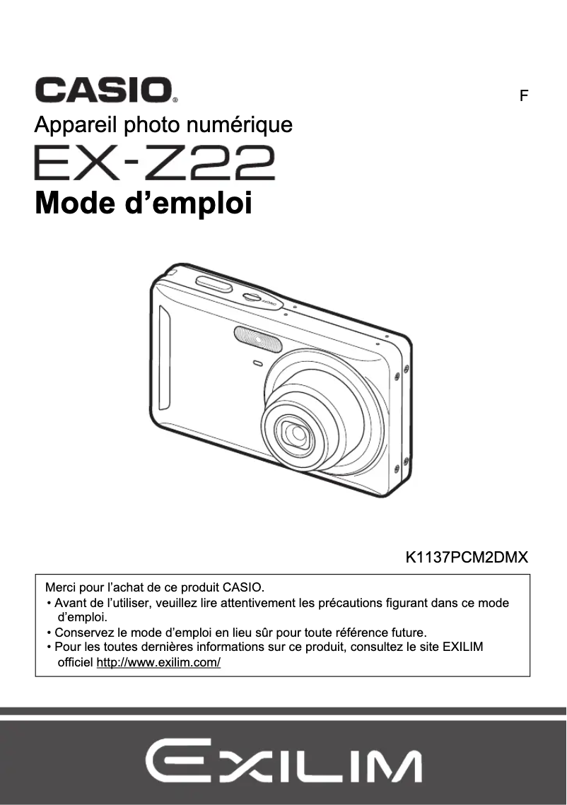 Image de la première page du manuel de l'appareil Exilim EX-Z22