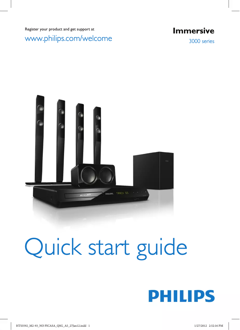 Page 1 de la notice Guide de démarrage rapide Philips HTS3592