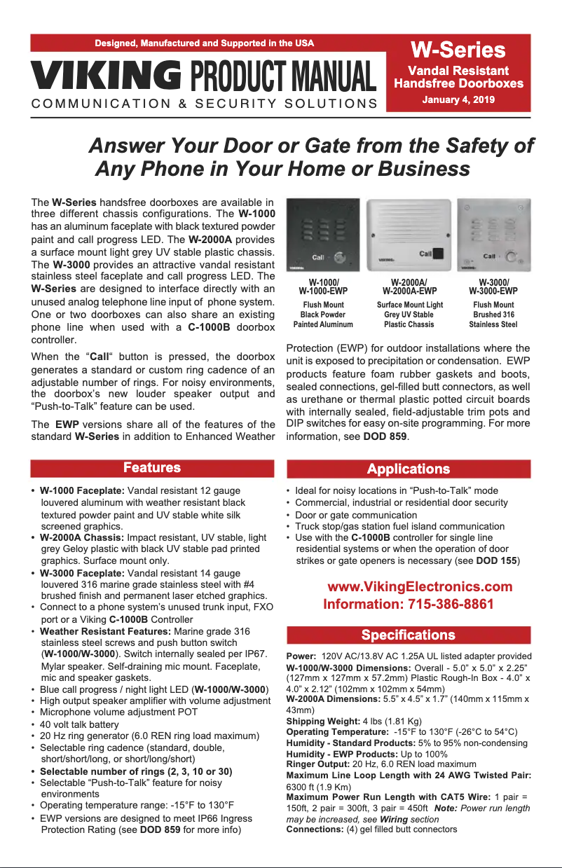 Page 1 de la notice Manuel utilisateur Viking W-3000-EWP