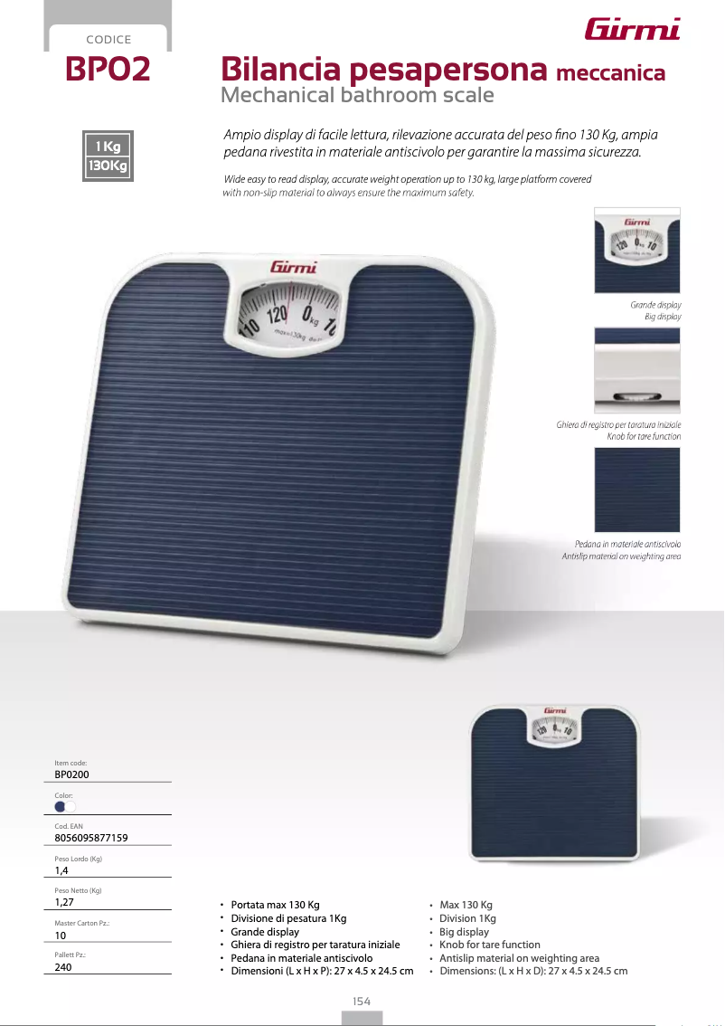 Page 1 de la notice Fiche technique Girmi BP02