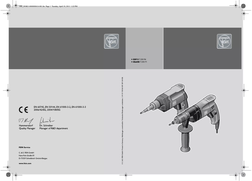 Page 1 de la notice Manuel utilisateur Fein ASse 636