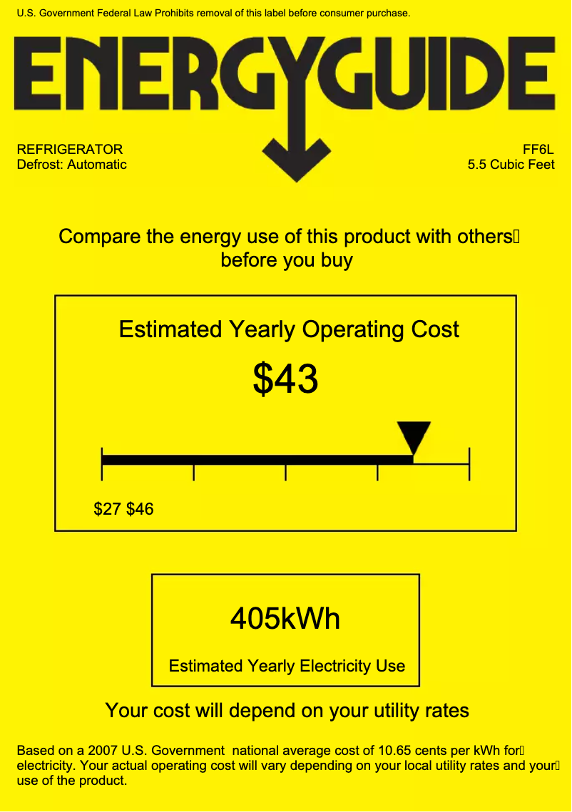 Page 1 de la notice Label énergétique Summit FF6L