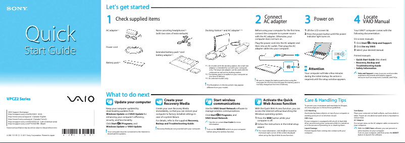 Page n°1 - Guide d'installation Sony Vaio VPCZ21AGX