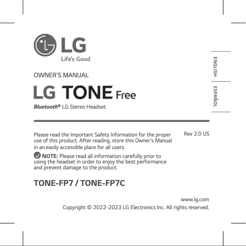 Page n°1 - Manuel utilisateur LG TONE Free TONE-FP7C