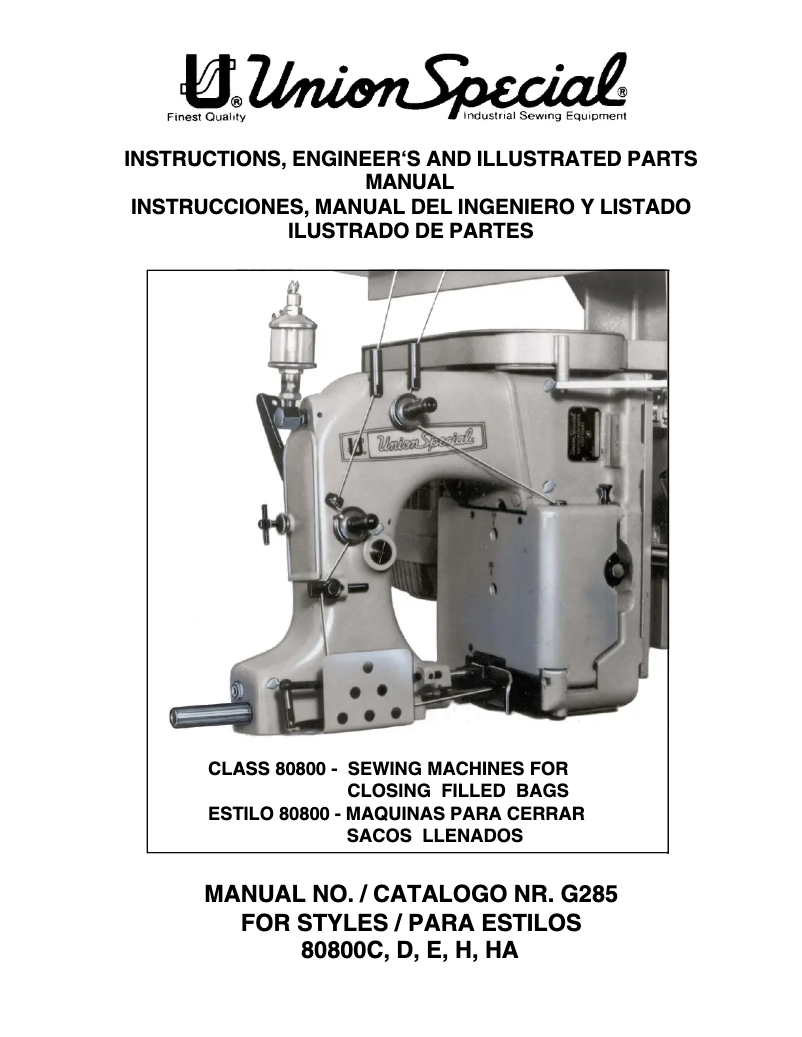 Page 1 de la notice Manuel utilisateur Union Special 80800H