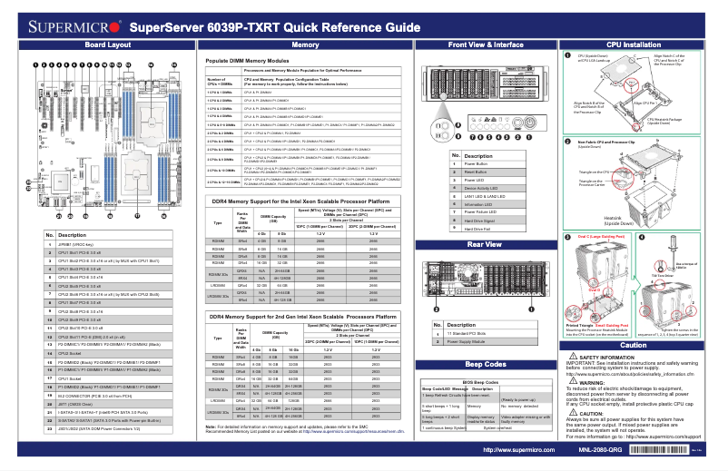 Page 1 de la notice Guide de démarrage rapide Supermicro SuperServer 6039P-TXRT