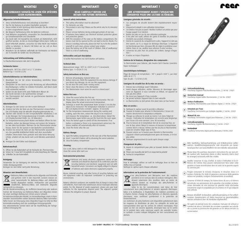 Página 1 del manual Manual de usuario Reer FoodTemp 21021