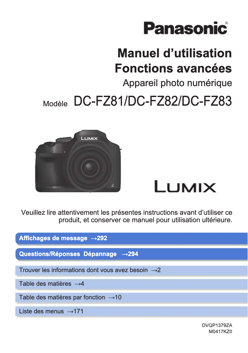 Page 1 de la notice Manuel utilisateur Panasonic Lumix DC-FZ83