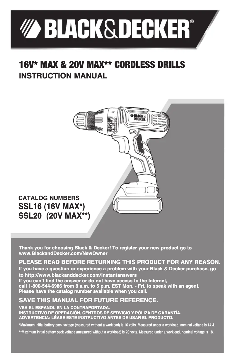 Page 1 de la notice Manuel utilisateur Black & Decker SSL20C