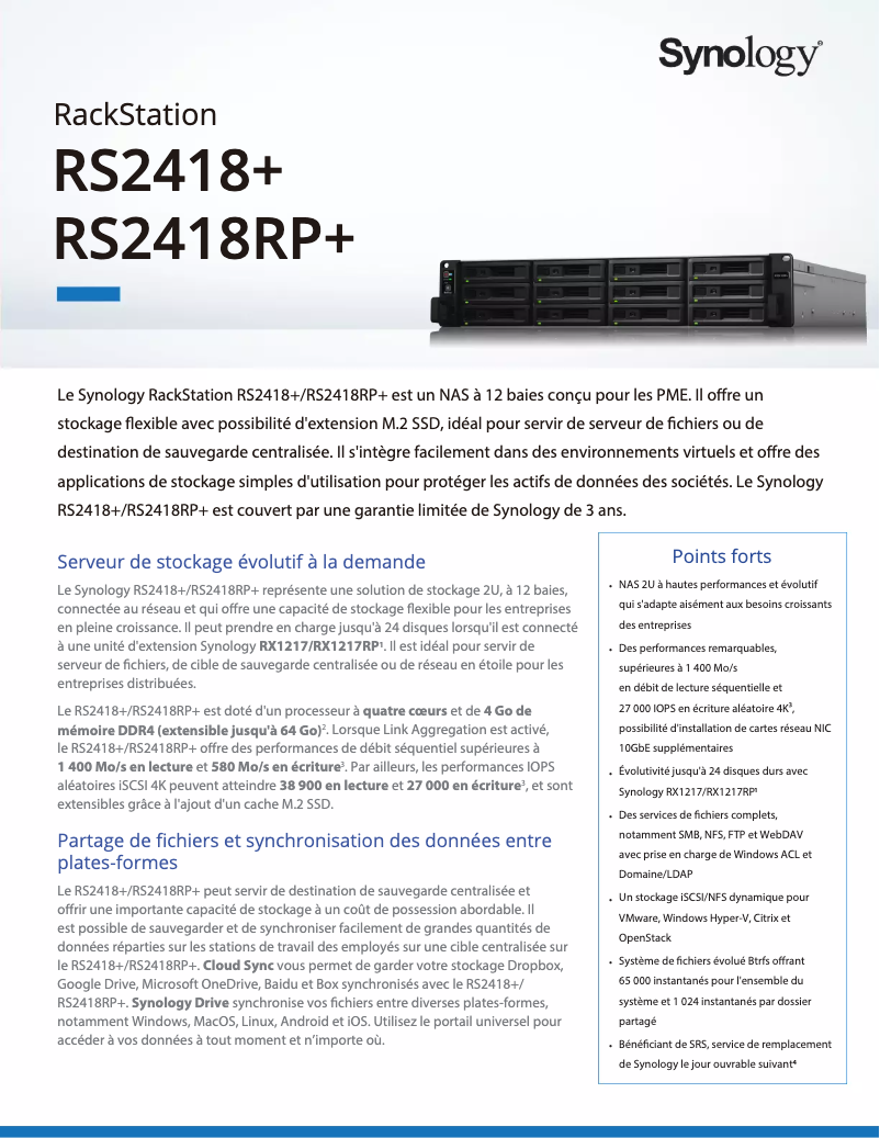 Image de la première page du manuel de l'appareil RackStation RS2418RP+