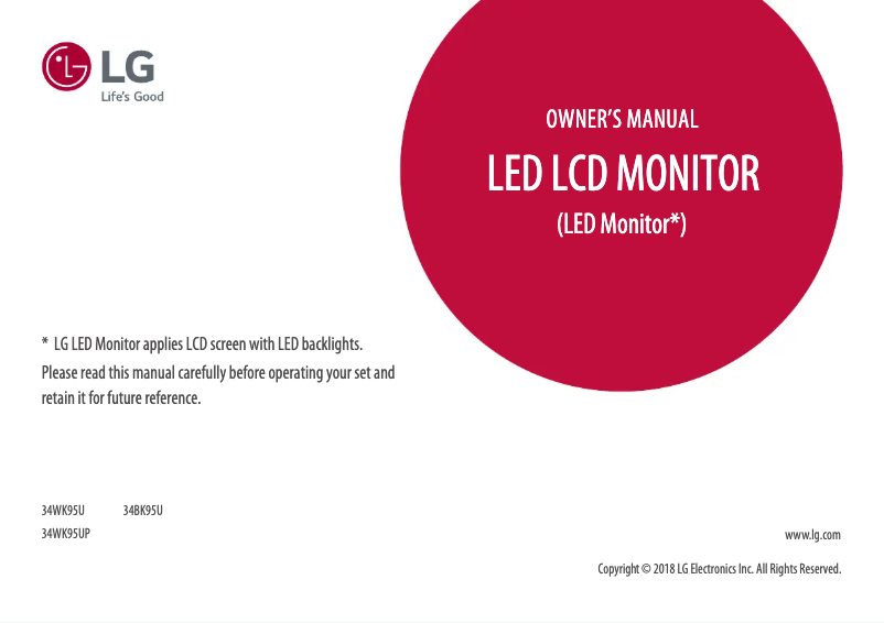 Page 1 de la notice Manuel utilisateur LG 34WK95UP