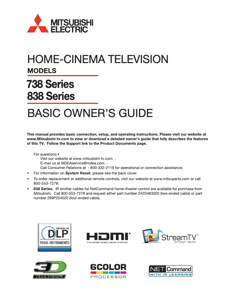 Page 1 de la notice Manuel utilisateur Mitsubishi WD-73838