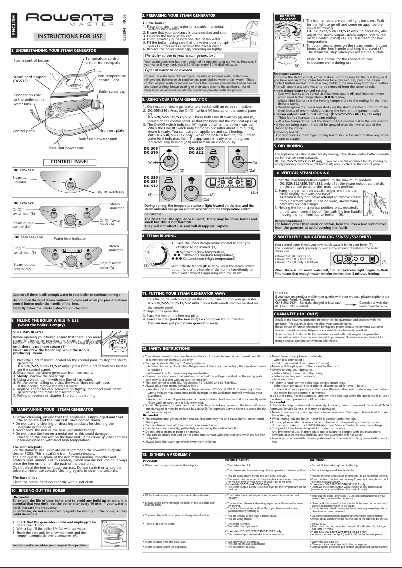 Página 1 del manual Manual de usuario Rowenta Master DG 505