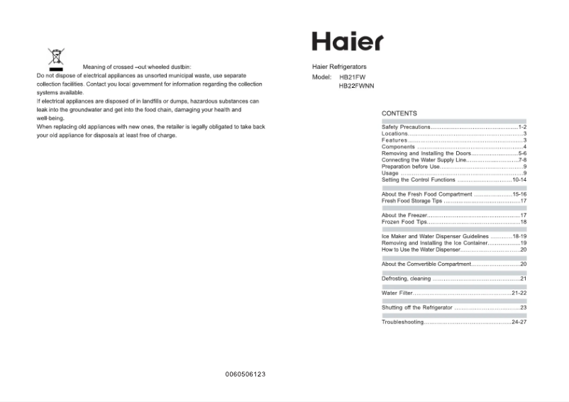 Page 1 de la notice Manuel utilisateur Haier HB22FWRSSAA