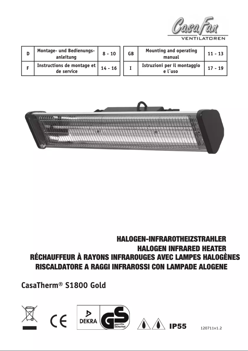 Page n°1 - Manuel utilisateur CasaFan CasaTherm S1800