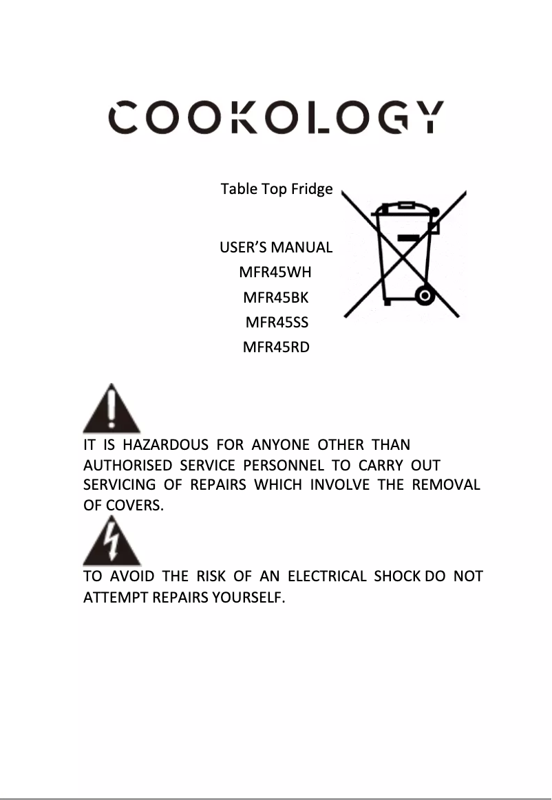 Page 1 de la notice Manuel utilisateur Cookology MFR45BK