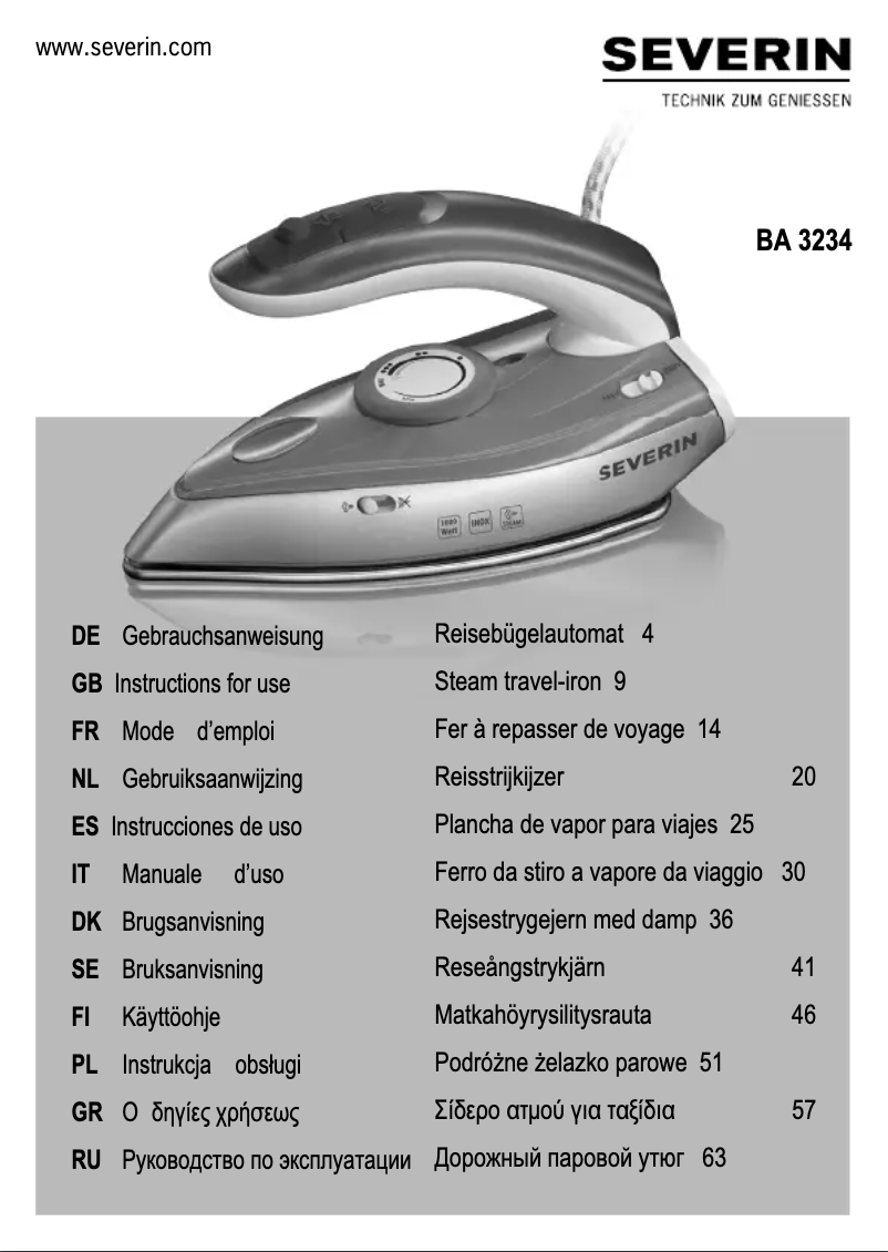 Page 1 de la notice Manuel utilisateur Severin BS 3234