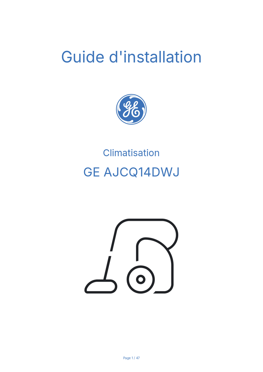 Page n°1 - Guide d'installation GE AJCQ14DWJ