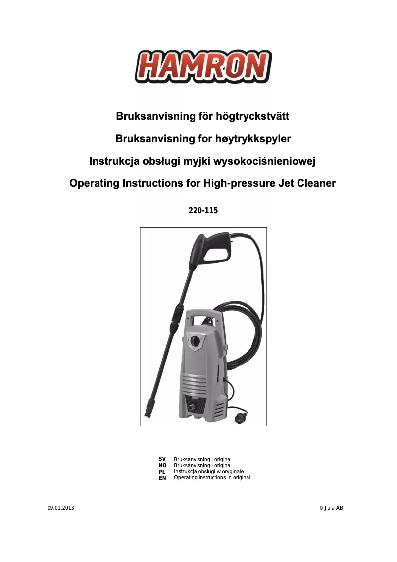 Page 1 de la notice Manuel utilisateur Hamron 220-115